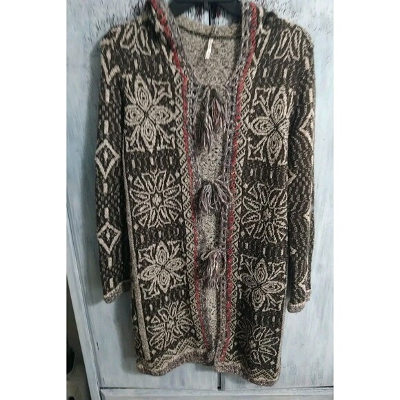 Free People Hooded Tassel Cardigan Boho Hippie Cottage Core Small - Picture 1 of 11